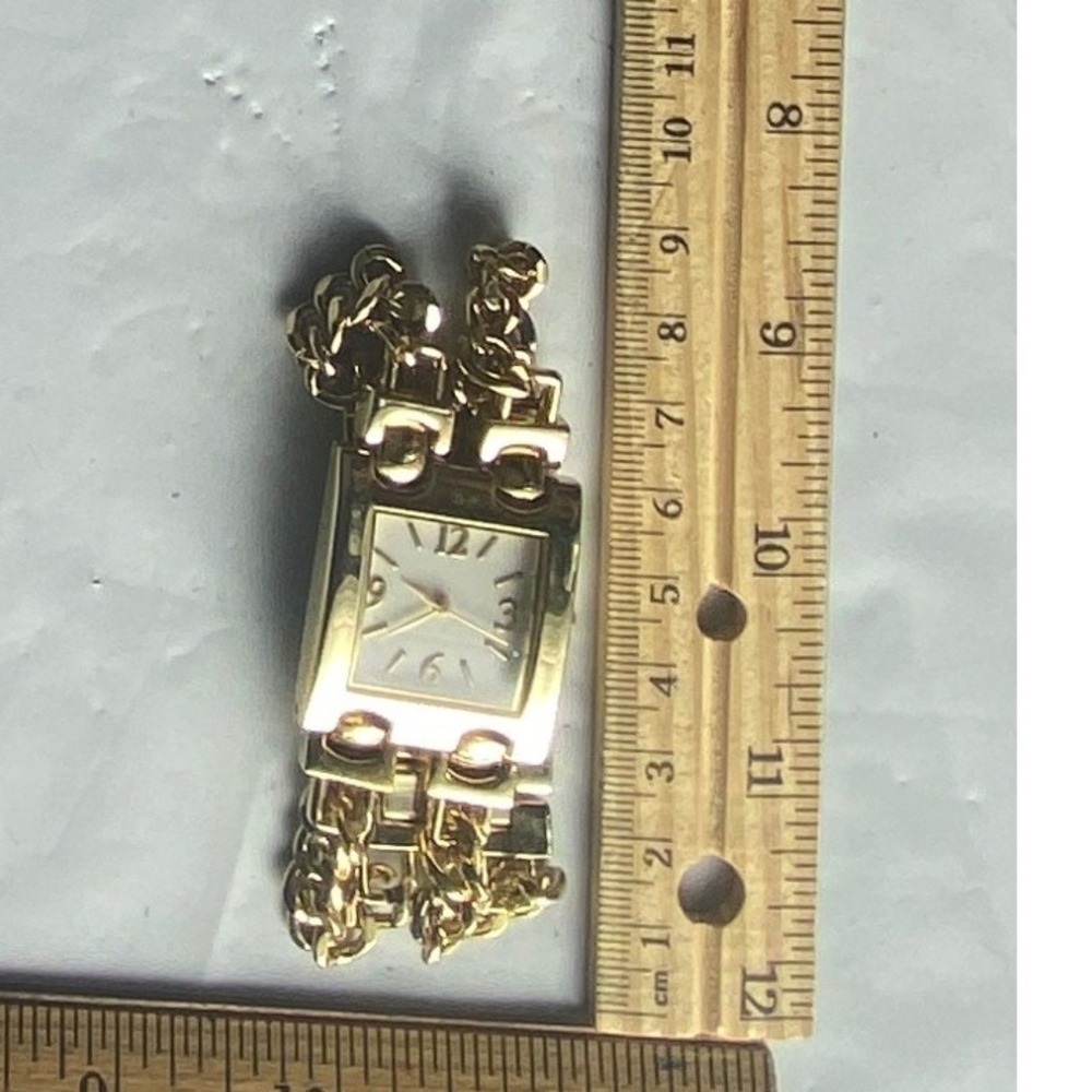 Womens Gold Tone Square Face Chain Link Bracelet‎ Watch